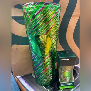 Starbucks Wicked Pink & Green Swirl Tumbler & Matching Keychain Target Exclusive